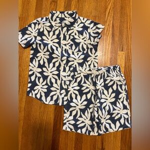 Eddie Bauer 2 pc Tropical Print Linen blend short set NWOT